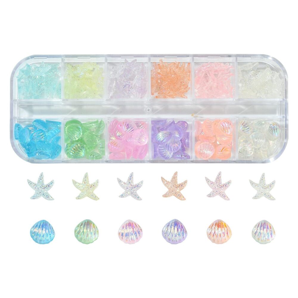 7170 180pcs 12 Colors Sea Themed Resin Cabochons Plastic Starfish Shell